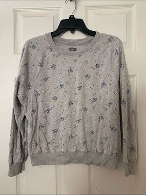 Aerie Gray Floral Sweatshirt with Blue Flower Print